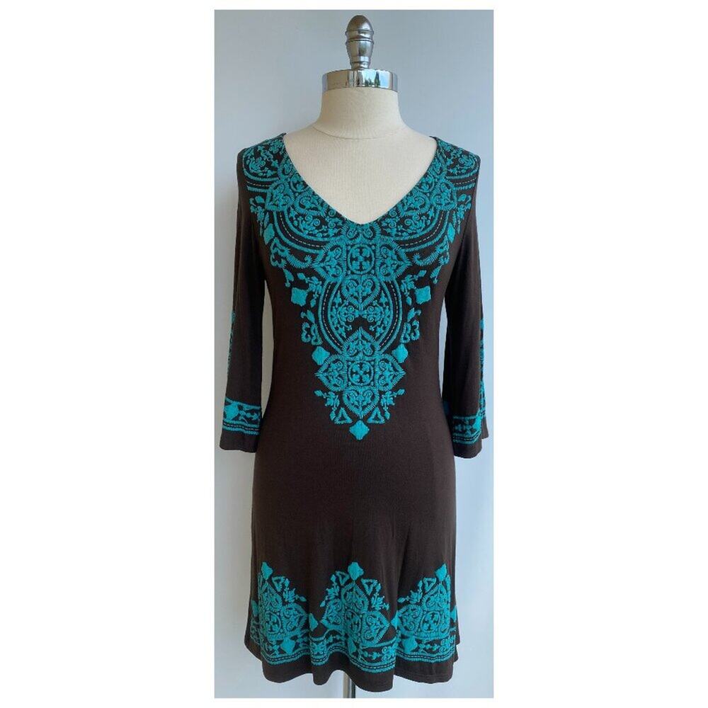 ⭐️NWT COURAGE B DRESS STRETCH SHEATH PRINTED TURQUOISE XL